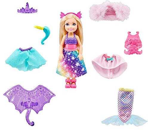 Barbie Dreamtopia -con Bambola Chelsea e 12 Accessori a Tema Principessa, Sirena, Unicorno e Drago, Giocattolo per Bambini 3+ Anni,