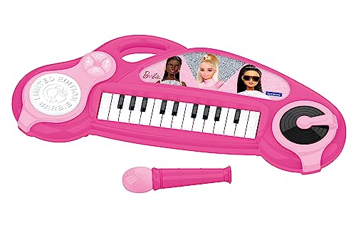 Lexibook Barbie Pianoforte elettronico per bambini con effetti luminosi, microfono, batteria, altoparlante incorporato, brani dimostrativi, lettore DJ, rosa,