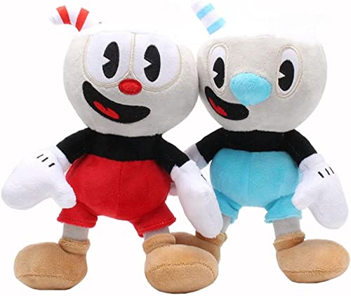 TEXXY 2 PZ Cuphead Peluche Mugman Gioco Bambola Giocattoli 23 cm, Avventura Mecup e Brocup Morbido Peluche per Bambini Regalo Di Compleanno