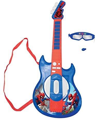 Lexibook - Spider-Man Chitarra Elettronica illuminata, Occhiali con Microfono, Canzoni Demo, MP3 Plug, Blu/Rosso, Multicolore