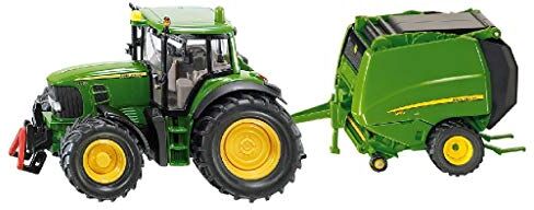 Siku , Trattore John Deere con pressa per balle con 2 balle incluse, Metallo e Plastica, Verde, Parti mobili