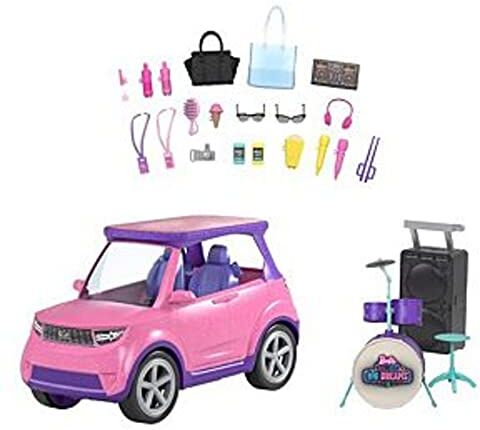 Barbie : Grande Città, Grandi Sogni playset con SUV Convertibile Rosa a 2 posti Che Si trasforma in palco, Batteria e Accessori a Tema Concerto; Regalo per Bambini dai 3 ai 7 Anni,