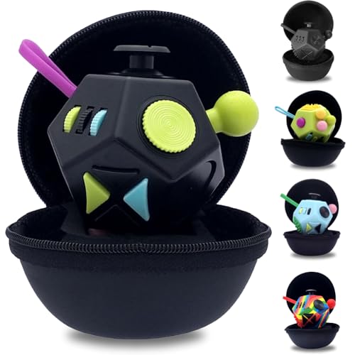 PILPOC Fidget Cube a 1 Lati (Nero e Mix) – Cubo Antistress Adulti e Bambini in Versione Deluxe – Fidget Box con Custodia Protettiva Premium – Stress Toy Ideale per Ansia, ADHD, OCD e Autismo