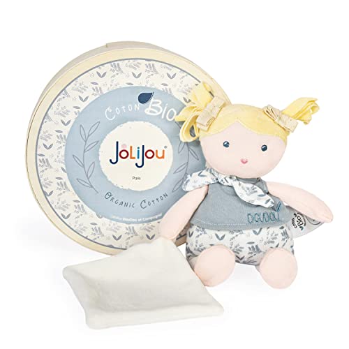 Jolijou Les JOLIFLORES Bambole di panno in cotone biologico -Bluette con il suo Doudou blu