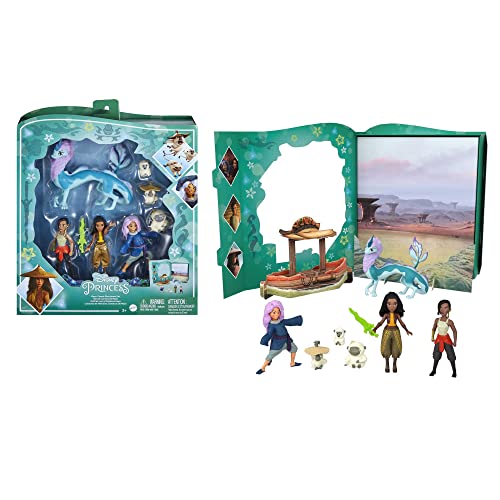 Mattel Disney Princess Raya Classic Storybook Set, con bambola Raya e look caratteristico, Sisu nella sua forma di drago e umana e la guerriera Namaari 3, Giocattolo per Bambini 3+ Anni,