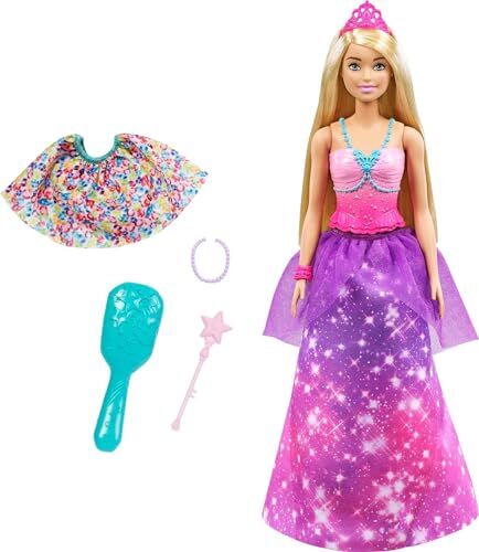 Barbie Dreamtopia 2in1 da Principessa a Sirena, Bambola Bionda, con 3 Outfit e Accessori,Giocattolo per Bambini 3+Anni,