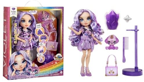 Rainbow High Fashion Doll con Slime Kit & Animale Violet (viola) Bambola scintillante da 28 cm con Slime scintillante, Animale Magico e Accessori Moda Età 4-12 anni