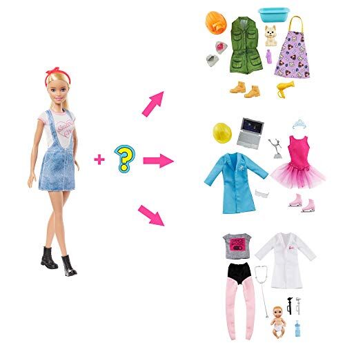 Barbie Carriere a Sorpresa Bambola e 2 Outfit Ingegnere e Pattinatrice, Giocattolo per Bambini 3+ Anni,