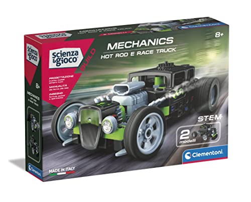 Clementoni - Scienza Build-Hot Rod E Race Truck-Set Costruzioni Bambini, Laboratorio Meccanica, Gioco Scientifico 8 Anni (Versione Italiana) -Made in Italy, Colore,