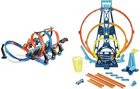 Hot Wheels , Pista Schianti Rotanti con Propulsori Motorizzati, Giocattolo per Bambini 5+ Anni, FTB65, Esclusivo Amazon & Track Builder, Playset Pista Triplo Loop, con Macchinina