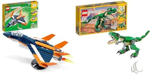 Lego Creator 3in1 Jet Supersonico, Giocattoli Creativi di Costruzione per Bambini dai 7 Anni in su, Avventure con Aereo & Creator Dinosauro, Modellini 3 in 1 di T-Rex, Triceratopo e Pterodattilo