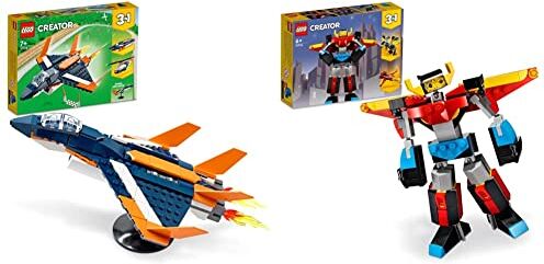 Lego Creator 3in1 Jet Supersonico, Giocattoli Creativi di Costruzione per Bambini dai 7 Anni in su & Creator 3in1 Super Robot, Set di Costruzioni in Mattoncini, Aereo e Drago Giocattolo