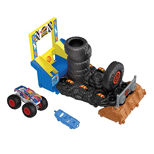 Hot Wheels Monster Trucks Arena degli Scontri Sfida Collisione Acrobatica, Playset con truck giocattolo in scala 1:64 e 1 macchinina da demolire, giocattolo per bambini 4+ Anni,