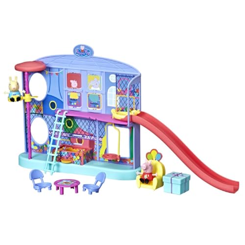 Hasbro PEPPA PIG Playset CENTRO DIVERTIMENTI con 2 figure di 7cm Peppa e Rebecca Coniglio con 8 accessori riproduce canzoni e frasi divertenti