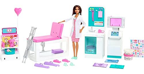 Barbie ​Doctor Doll (12-in/30.40-cm), Brunette Hair, Curvy Shape, Doctor Coat, Print Dress, Stethoscope Accessory, Great Toy Gift for Ages 3 Years Old & Up