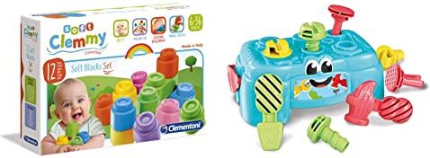 Clementoni 14706 Mattoncini Morbidi, 12 Pezzi & Banchetto Svita Avvita Gioco per Bambini, Multicolore, 17042