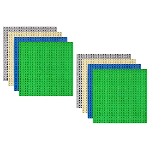 MINISOISO Set di 8 pannelli da costruzione, 25 x 25 cm, piastre di base per mattoncini da costruzione classici, pannelli compatibili con la maggior parte delle marche, verde blu, grigio giallo