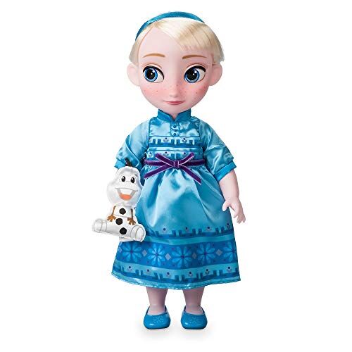 Disney Bambola di Elsa della collezione Animator, Frozen, 39 cm/15", con capelli realistici applicati, outfit, scarpe e peluche di Olaf di raso, bambola di principessa da collezione, età 3+