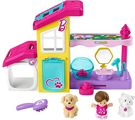 Fisher Price Little People Little People Barbie Centro Benessere dei Cuccioli Playset con musica e suoni, 2 piani e 4 pezzi, giocattolo per bambini 18+ mesi,