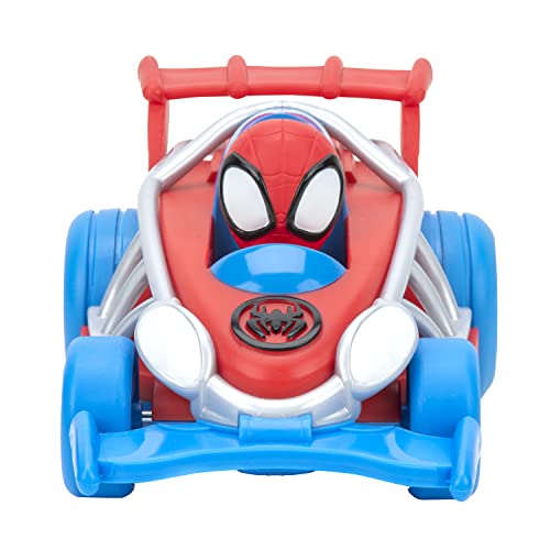 Spidey and his Amazing Friends - Webbed Wheelie Pull Back Vehicle-Caratteristiche Built Super Hero-Giocattoli con i Tuoi amichevoli Spidey, Colore Rosso e Blu,