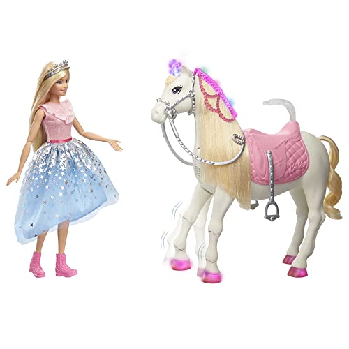 Barbie Princess Adventure Principessa e Cavallo dei Sogni, Giocattolo interattivo con 3 Canzoni, luci, Suoni e movimenti realistici, Regalo per Bambine dai 3 ai 7 Anni,