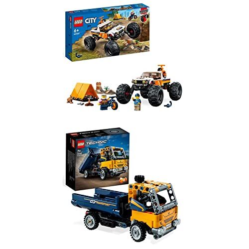 Lego 60387 City Avventure sul Fuoristrada 4x4, Veicolo Giocattolo Stile Monster Truck & 42147 Technic Camion Ribaltabile, Set 2 in 1 con Camioncino ed Escavatore Giocattolo
