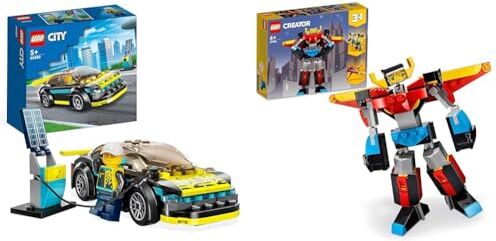 Lego 60383 City Auto Sportiva Elettrica, Macchina Giocattolo per Bambini e Bambine dai 5 Anni & 31124 Creator 3 in 1 Super Robot, Set di Costruzioni in Mattoncini