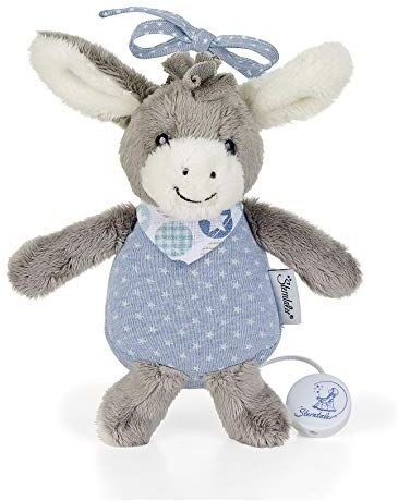 Sterntaler , Peluche Emmi L'Asinello, Carillon Integrato, Dimensione: S, Celeste/Grigio, Colore Blu, S,