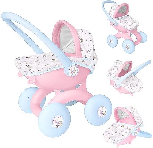 HTI Giocattoli e giochi  BabyBoo 4 in 1 La mia prima carrozzina   Passeggino per passeggino per bambole per bambini, ottimo per ragazze e ragazzi dai 18 mesi in su