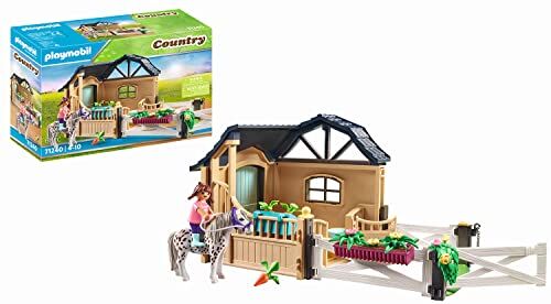 Playmobil Country  Estensione stalla, Set di estensione con pony, adatto per ampliare il maneggio, giocattolo per bambini 4 anni in su
