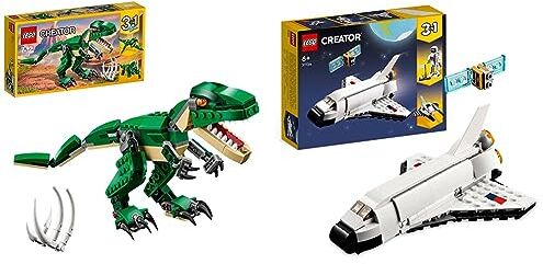 Lego 31058 Creator Dinosauro, Set Animali Giocattolo 3 in 1 per Costruire T & 31134 Creator Space Shuttle, Set 3 in1 con Astronauta e Astronave Giocattolo