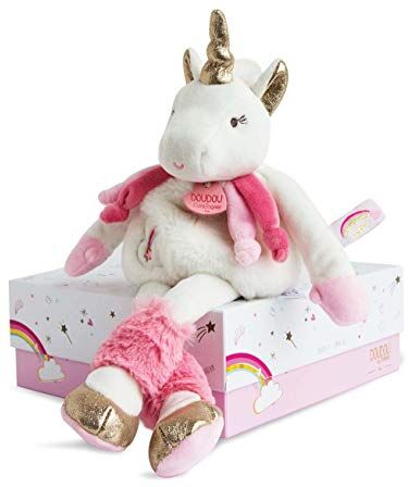 Doudou et Compagnie Peluche unicorno 22 cm Bianco/Rosa Lucie La Unicorno