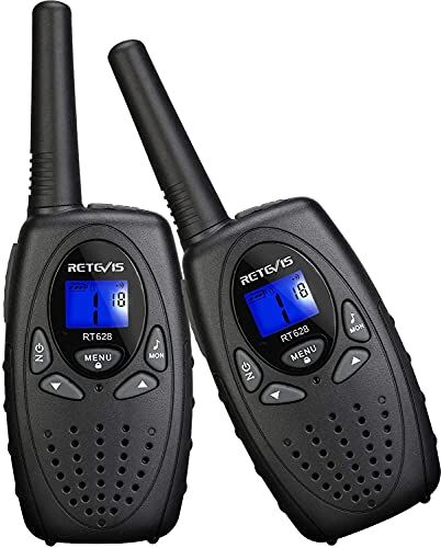 Retevis Walkie Talkie Bambini, Walky Talky a Lungo Raggio Facile Uso Bambini 3-12 Anni, Regalo Giocattolo per Escursionismo Campeggio Giardino Attività all'Aperto (1 Coppia, Nero)