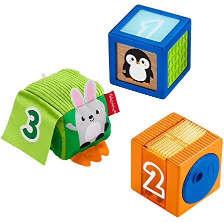 Fisher Price Blocchi Sensoriali Impila e Scopri, Contiene 3 Blocchi attività Colorati, Giocattolo per Bambini 6+ Mesi,