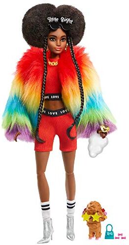 Barbie Extra, Bambola Afroamericana con Cucciolo, Vestiti alla Moda e 10 Accessori, Giocattolo per Bambini 3+ Anni,