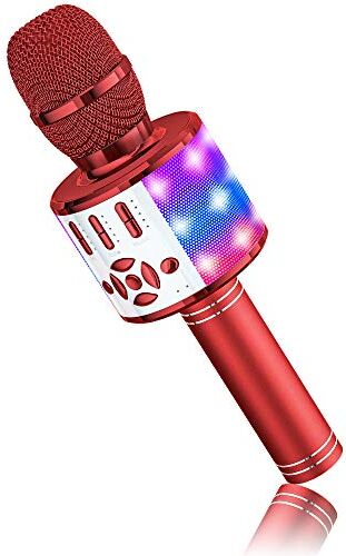 BONAOK Microfono Karaoke Cambia Voce, Microfono per Karaoke con Suono Magico, Macchina per Karaoke Bluetooth 4 in 1, Macchina per Cantare per Adulti, per Feste/Esterni/Viaggi (Rot)