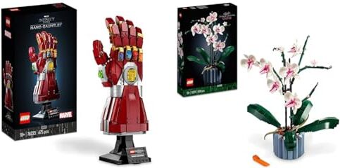 Lego 76223 Marvel Guanto dell'Infinito di Iron Man, Modellino da Costruire con Gemme dell'Infinito & 10311 Icons Orchidea, Set per Adulti da Collezione