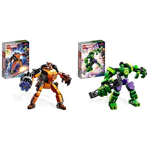 Lego 76243 Marvel Armatura Mech Rocket Raccoon, Set Action Figure del Supereroe Guardiani della Galassia, Personaggio Avengers, Idea Regalo per Bambini & 76241 Marvel Armatura Mech Hulk