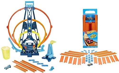 Hot Wheels - Track Builder, Playset Pista Triplo Loop, con Macchinina, per 4+ Anni, GYP65, Imballaggio Sostenibile & Track Builder 15 Rettilinei e 1 Macchinina e Altri Accessori, Giocattolo per 4+Anni