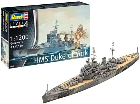 Revell Modellismo I Set HMS Duke of York, scala 1:1200, 45 pezzi, set fai da te a partire dai 12 anni, modello fedele ai dettagli, nave storica, kit per modellini