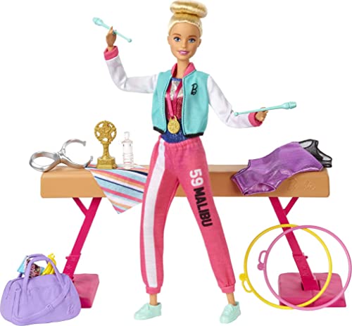 Barbie Playset Ginnasta Bambola Snodabile con Bilanciere e Accessori, Giocattolo per Bambini 3+ Anni,