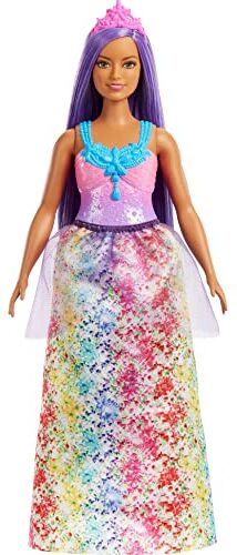 Barbie Dreamtopia Royal Bambola Curvy, Capelli Viola con Corpetto Scintillante, Gonna da Royal e coroncina, Giocattolo per Bambini 3+ Anni, HGR17