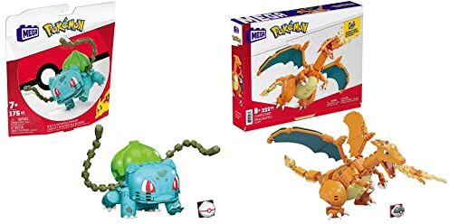 MEGA Pokémon Charizard set da costruzione, di 10cm, Giocattolo per Bambini 6+ Anni, GWY77 & Pokémon Bulbasaur set da costruzione con 175 pezzi, Giocattolo per Bambini 6+ Anni, GVK83