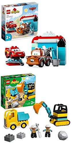 Lego 10996 DUPLO   Disney PixarCars Divertimento all’Autolavaggio con Saetta McQueen e Cricchetto & 10931 DUPLO Town Camion e Scavatrice Cingolata, Scavatore Giocattolo per Bambini dai 2 Anni