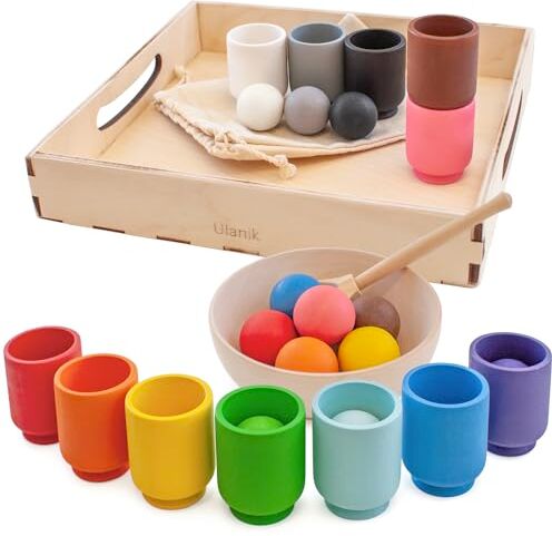 Ulanik Palle in Tazze Giochi Montessori 1 Anno + Bambini Ordinamento Giocattoli in Legno per Associazione Colori e Conteggio Educative Sensoriale