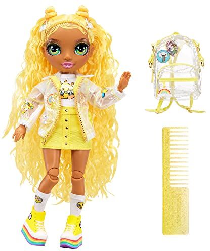 Rainbow High Jr. High Sunny Madison Bambola alla Moda Gialla da 23cm con Vestito e Accessori Include Zainetto Apri e Chiudi da Collezionare o Regalare età: dai 6 Anni in su