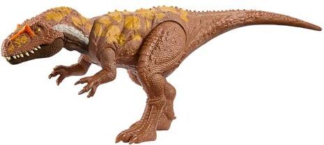 Mattel Jurassic World Megalosauro Ruggito Selvaggio, dinosauro snodato con azione d'attacco specifica e ruggito, gira la rotella e attiva il morso, giocattolo per bambini, 4+ anni,