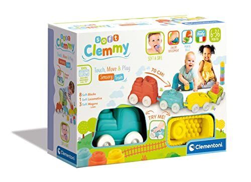 Clementoni Soft Clemmy, Trenino Sensoriale, Playset con Mattoncini Morbidi, Made in Italy, Lavabile, 6 Mesi+,