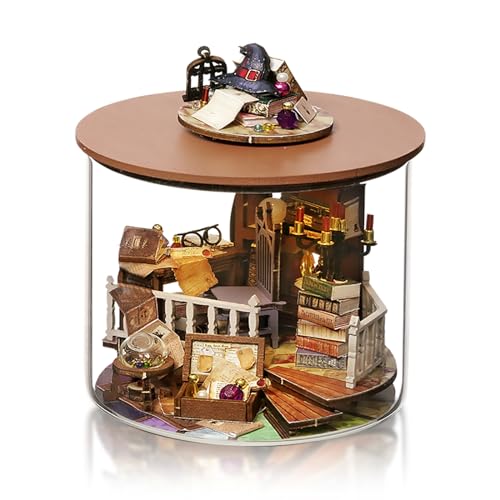 Cuteefun Miniature Casa delle Bambole, Fai da Te in Legno Dream Bottle Kit con la Copertura Antipolvere, Artigianato Artigianale per Adulti 1:100, Regalo, Chirstmas (Capanna Magica)
