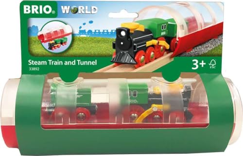 Brio World Ferrovia Treno a Vapore e Tunnel,  Treni-Vagoni-Veicoli, Giochi per Bambini, Età Raccomandata 3+ Anni, Compatibile con Tutti i Prodotti